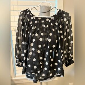 H&M Sheer Black and White Polka Dot Blouse
